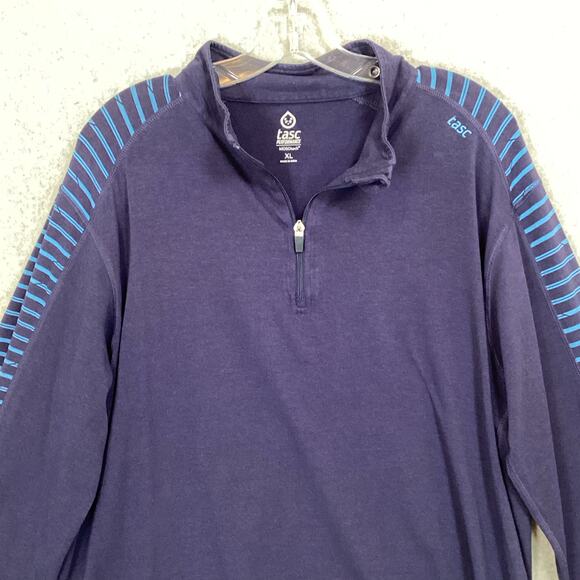 Tasc Performance MOSO Tech Shirt Size XL 1/4 Zip LS Bamboo Stripe UPF 50+ - Picture 1 of 13